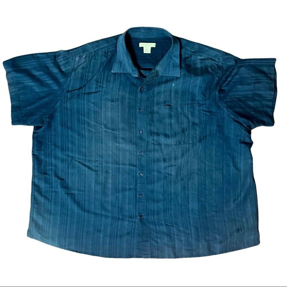 𝅺Island Passport Linen Button down Short sleeve shirt Navy 4XL